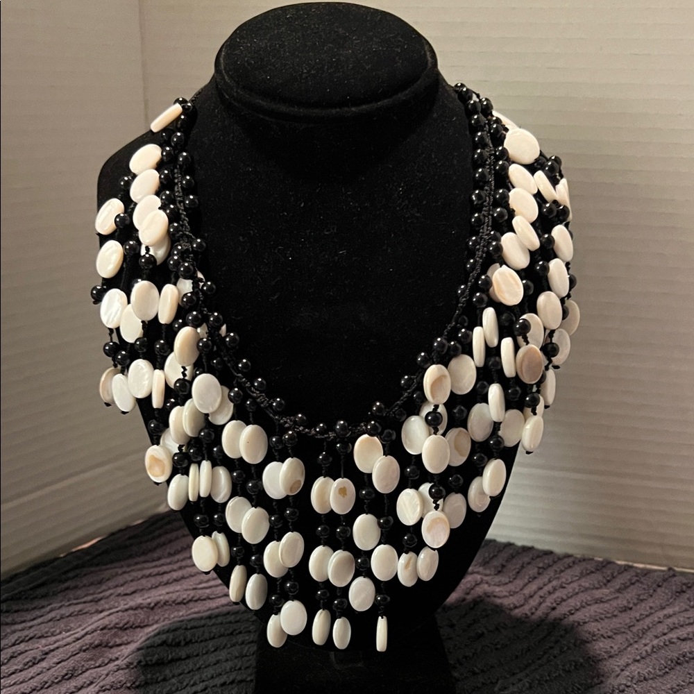 Elegant Black and White Beaded Necklace